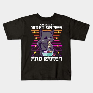 Powered By Video Games & Ramen Anime Cat Kids T-Shirt